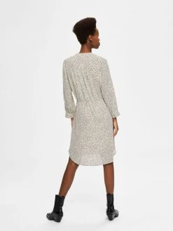 Selected Femme SLFDAMINA 7/8 AOP DRESS NOOS (Sandshell) -dress shop 16059977 Sandshell 815459 004 ProductLarge