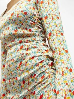 Object OBJJABIN L/S SLIM DRESS 126 (Sandshell AOP:Hot Coral) -dress shop 23041412 detalj