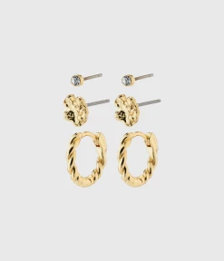 Pilgrim EMANUELLE Recycled Earrings 3-In-1 Set Gold-Plated (Gold Plated)