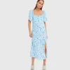 Envii ENIBIZA SS MIDI DRESS AOP 7014 (E23300026 AQUA FLOWER) -dress shop ENIBIZASSMIDIDRESSAOP7014