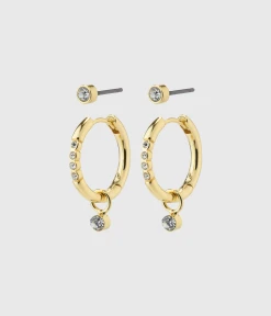 Pilgrim ELNA Recycled Crystal Earrings 2-In-1 Set Gold-Plated (Gold Plated)