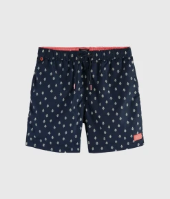 Scotch & Soda Mid-Length Printed Swim Shorts In Recycled Polyester (0218 Combo B)