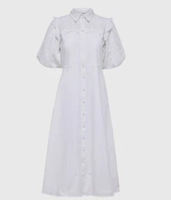 Selected Femme SLFVIOLETTE 2/4 ANKLE BRODERI DRESS B (bright White)