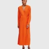 Selected Femme SLFABIENNE LS SATIN ANKLE WRAP DRESS B (Orangeade) -dress shop SLFABIENNELSSATINANKLEWRAPDRESSB