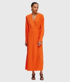Selected Femme SLFABIENNE LS SATIN ANKLE WRAP DRESS B (Orangeade)