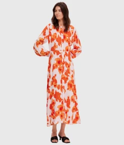 Selected Femme SLFNICOLETTE LS ANKLE SHIRT DRESS B (Orangeade, AOP:AOP)
