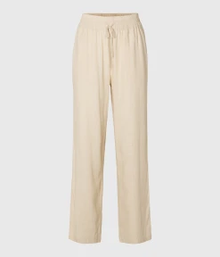 Selected Femme SLFVIVA-GULIA HW LONG LINEN PANT NOOS (Sandshell)