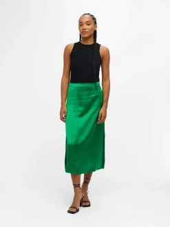 Object OBJNAYA HW SATEEN MIDI SKIRT PB13 (Fern Green) -dress shop Sateenskirt2