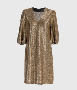 Ida Sjöstedt VICTORIA DRESS FOIL PRINT (DK BROWN GOLD)